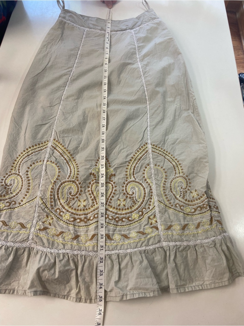 Vintage Cotton Muted Gray Maxi Skirt with Embroidery some defects women's size S - Picture 7 of 13